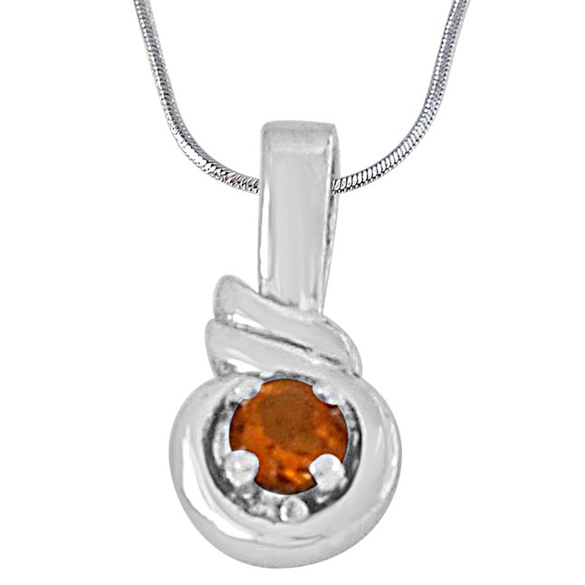 Round Shaped Yellow Topaz and 925 Sterling Silver Pendant with 18 IN Chain (SDP456)
