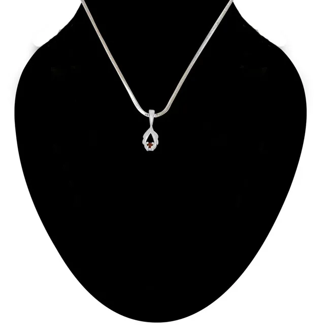 Drop Shaped Red Garnet and 925 Sterling Silver Pendant with 18 IN Chain (SDP457)