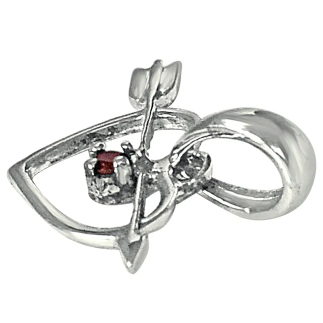 Cupid's Heart Shaped Red Garnet and 925 Sterling Silver Pendant with 18 IN Chain (SDP459)