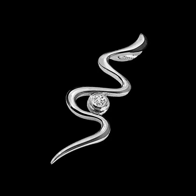 Twisty Silver - Real Diamond & Sterling Silver Pendant with 18 IN Chain (SDP46)