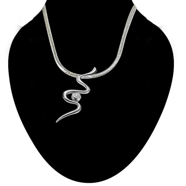 Twisty Silver - Real Diamond & Sterling Silver Pendant with 18 IN Chain (SDP46)