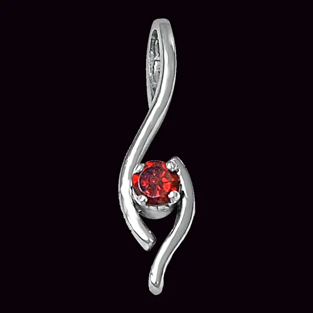 Elegant Round Red Garnet & 925 Sterling Silver Pendant with 18 IN Chain (SDP460)