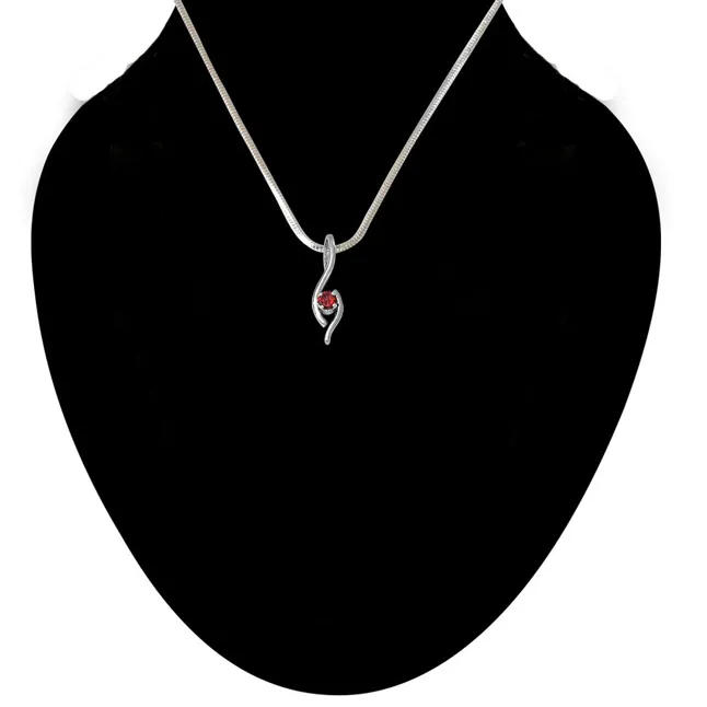 Elegant Round Red Garnet & 925 Sterling Silver Pendant with 18 IN Chain (SDP460)
