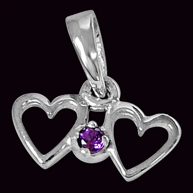 Heart to Heart Purple Amethyst and 925 Sterling Silver Pendant with 18 IN Chain (SDP463)