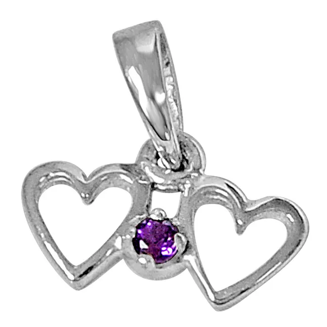 Heart to Heart Purple Amethyst and 925 Sterling Silver Pendant with 18 IN Chain (SDP463)