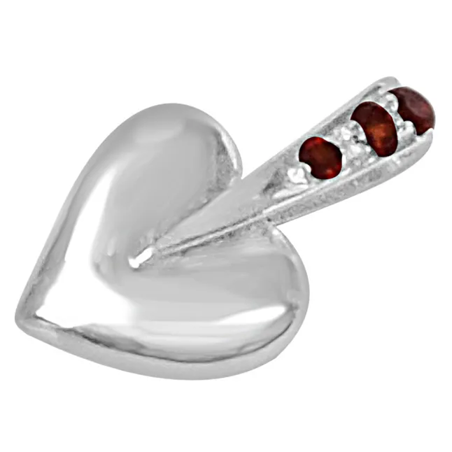 Trendy Heart Red Garnet & 925 Sterling Silver Pendant with 18 IN Chain (SDP464)