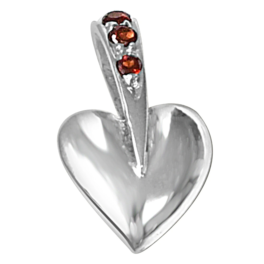 Trendy Heart Red Garnet & 925 Sterling Silver Pendant with 18 IN Chain (SDP464)