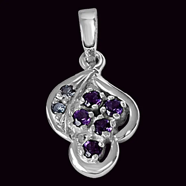 Floral Shaped Purple Amethyst & Blue Topaz and 925 Sterling Silver Pendant with 18 IN Chain (SDP465)