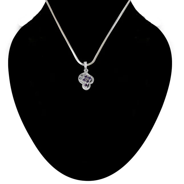 Floral Shaped Purple Amethyst & Blue Topaz and 925 Sterling Silver Pendant with 18 IN Chain (SDP465)