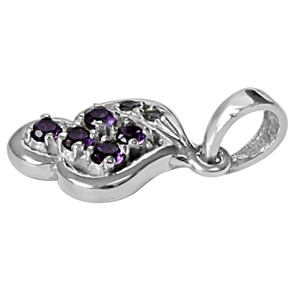 Floral Shaped Purple Amethyst & Blue Topaz and 925 Sterling Silver Pendant with 18 IN Chain (SDP465)