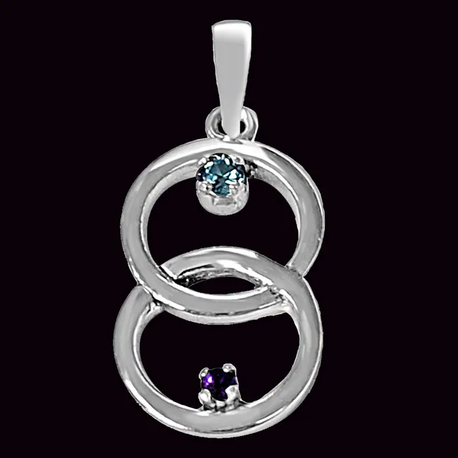 Entwined Circle Purple Amethyst, Blue Topaz & 925 Sterling Silver Pendant with 18 IN Chain (SDP466)