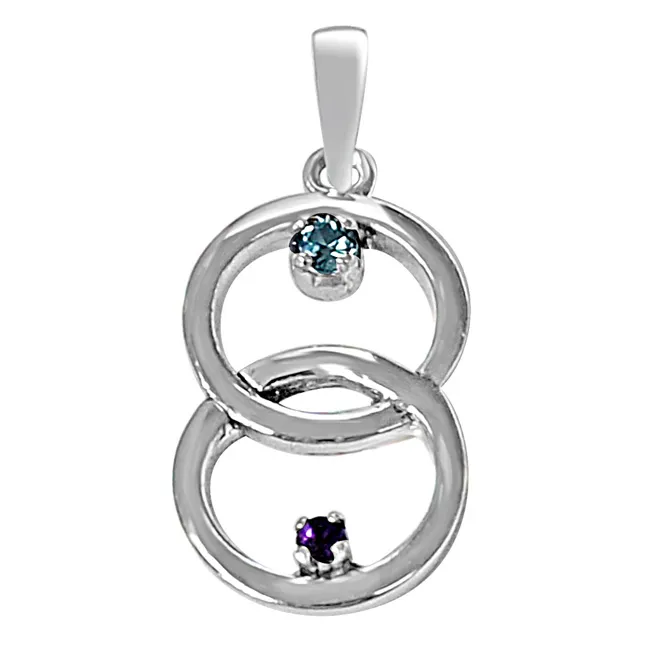 Entwined Circle Purple Amethyst, Blue Topaz & 925 Sterling Silver Pendant with 18 IN Chain (SDP466)