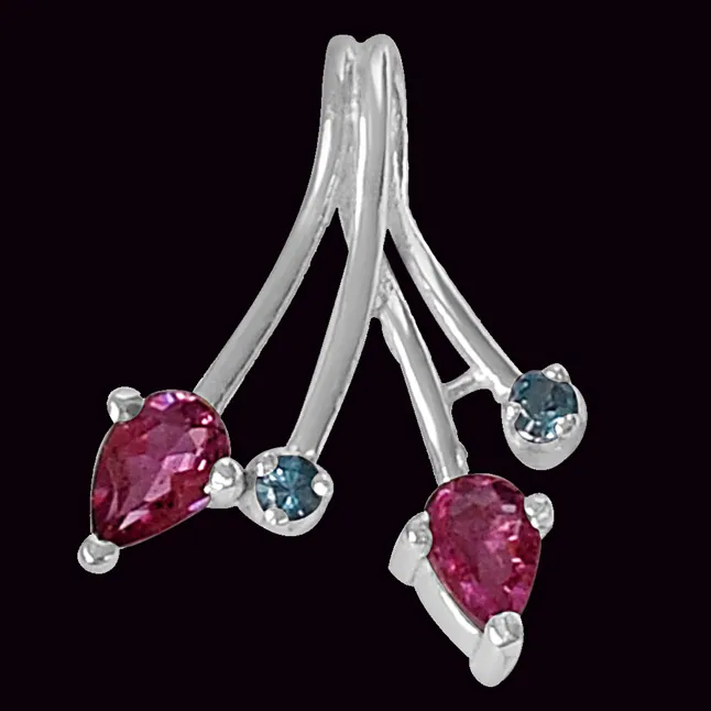 Trendy Pink Tourmaline, Blue Topaz & 925 Sterling Silver Pendant with 18 IN Chain (SDP468)