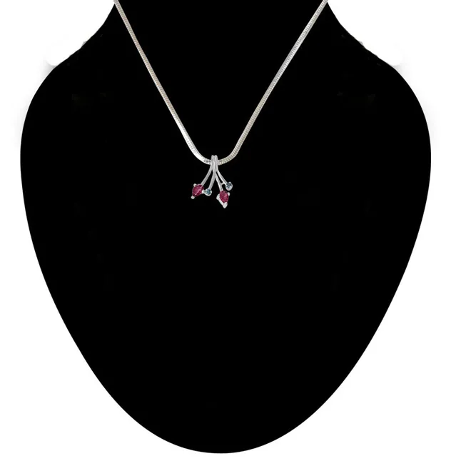 Trendy Pink Tourmaline, Blue Topaz & 925 Sterling Silver Pendant with 18 IN Chain (SDP468)