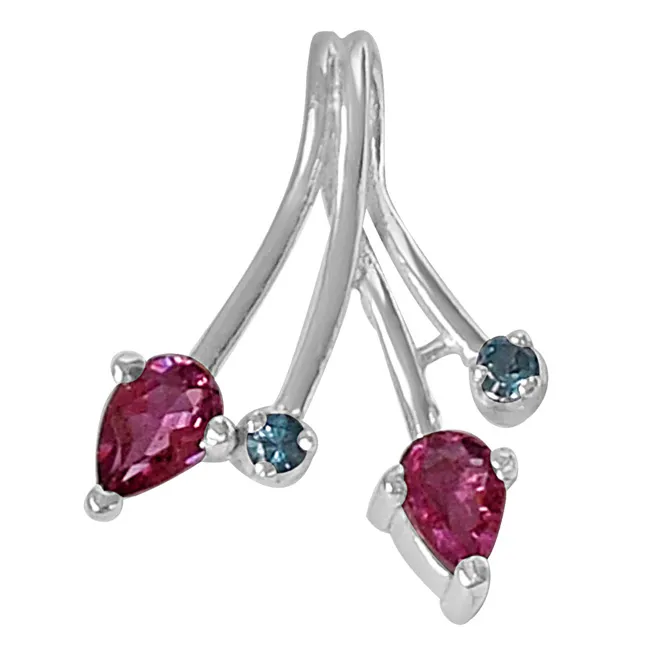 Trendy Pink Tourmaline, Blue Topaz & 925 Sterling Silver Pendant with 18 IN Chain (SDP468)