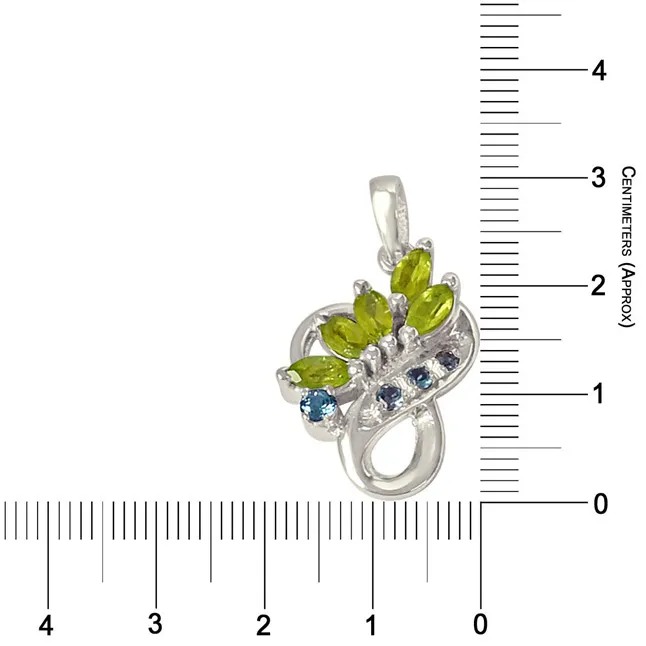 Floral Shaped Green Peridot Blue Topaz & 925 Sterling Silver Pendant with 18 IN Chain (SDP469)