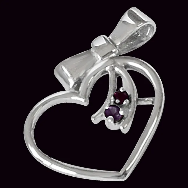 Bow Heart Shaped Amethyst, Rhodolite & 925 Sterling Silver Pendant with 18 IN Chain (SDP470)