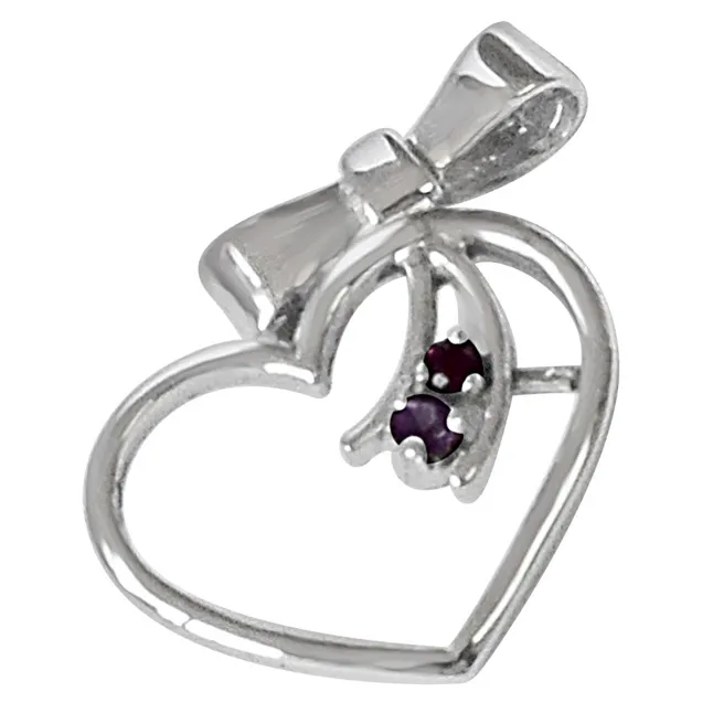 Bow Heart Shaped Amethyst, Rhodolite & 925 Sterling Silver Pendant with 18 IN Chain (SDP470)