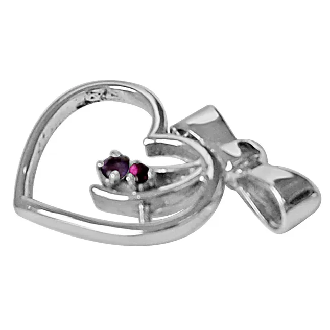 Bow Heart Shaped Amethyst, Rhodolite & 925 Sterling Silver Pendant with 18 IN Chain (SDP470)