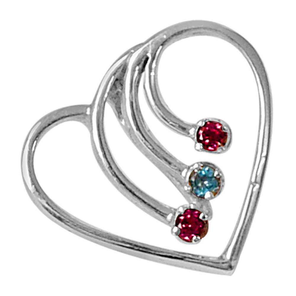 Ways to Her Heart Blue Topaz, Rhodolite & 925 Sterling Silver Pendant with 18 IN Chain (SDP471)