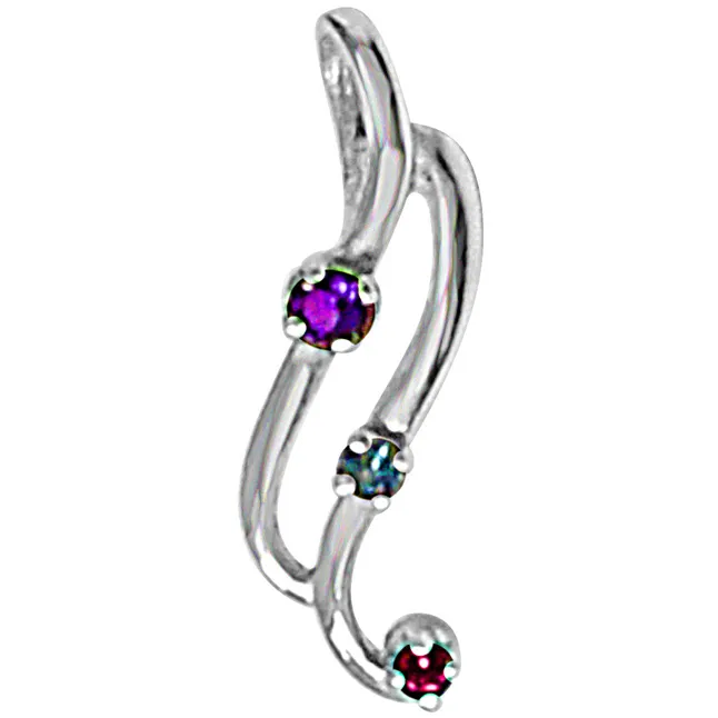 Curvy Blue Topaz, Amethyst Rhodolite & 925 Sterling Silver Pendant with 18 IN Chain (SDP472)