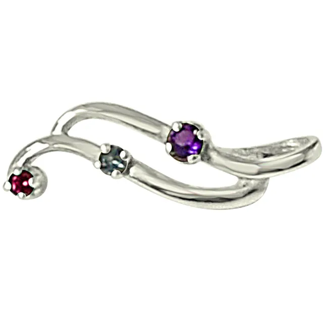 Curvy Blue Topaz, Amethyst Rhodolite & 925 Sterling Silver Pendant with 18 IN Chain (SDP472)