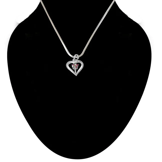 Floral Heart Blue Topaz, Pink Rhodolite & 925 Sterling Silver Pendant with 18 IN Chain (SDP473)
