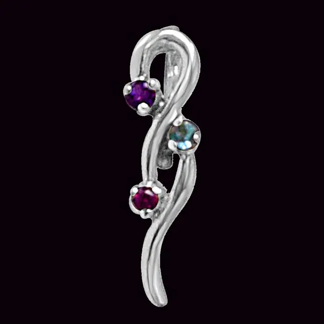 Curvacious Beauty Purple Amethyst, Blue Topaz, Pink Rhodolite & 925 Sterling Silver Pendant with 18 IN Chain (SDP476)