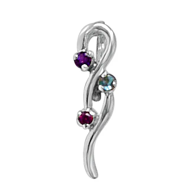 Curvacious Beauty Purple Amethyst, Blue Topaz, Pink Rhodolite & 925 Sterling Silver Pendant with 18 IN Chain (SDP476)