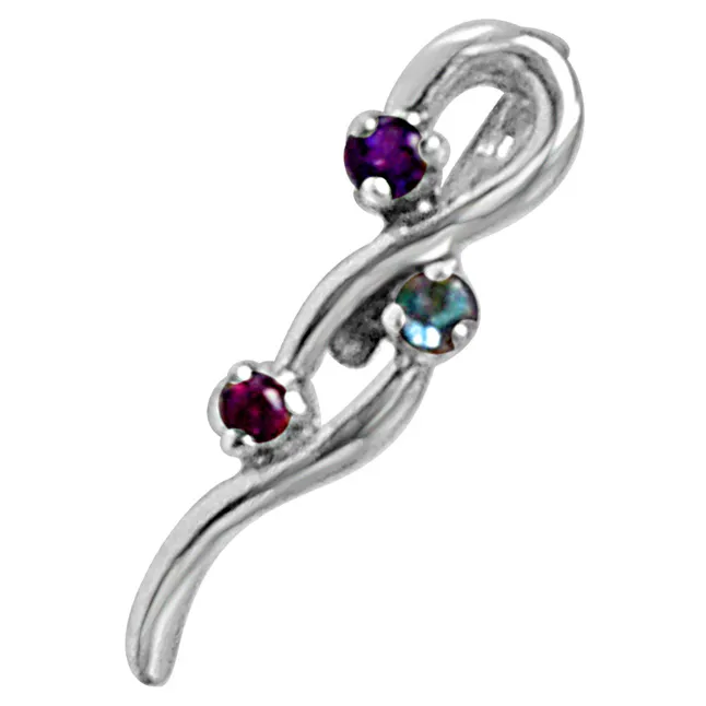 Curvacious Beauty Purple Amethyst, Blue Topaz, Pink Rhodolite & 925 Sterling Silver Pendant with 18 IN Chain (SDP476)