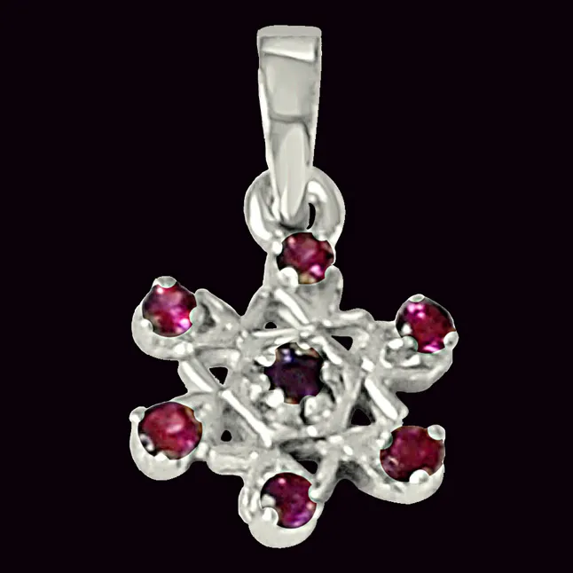Flower Shaped Purple Amethyst, Pink Rhodolite & 925 Sterling Silver Pendant with 18 IN Chain (SDP477)