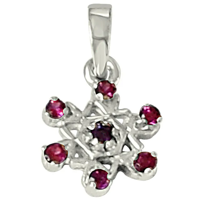 Flower Shaped Purple Amethyst, Pink Rhodolite & 925 Sterling Silver Pendant with 18 IN Chain (SDP477)