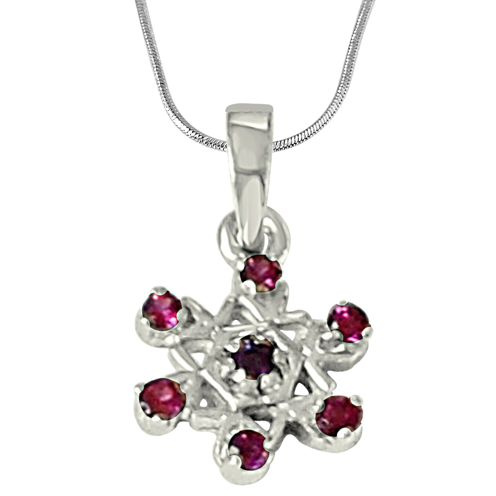 Flower Shaped Purple Amethyst, Pink Rhodolite & 925 Sterling Silver Pendant with 18 IN Chain (SDP477)