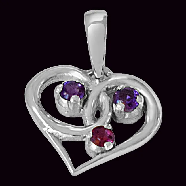 Heart Shaped Purple Amethyst, Pink Rhodolite & 925 Sterling Silver Pendant with 18 IN Chain (SDP480)