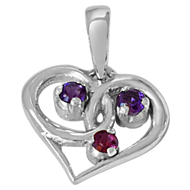 Heart Shaped Purple Amethyst, Pink Rhodolite & 925 Sterling Silver Pendant with 18 IN Chain (SDP480)