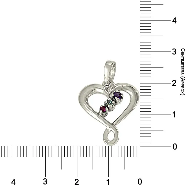 Crossed Heart Blue Topaz, Purple Amethyst, Pink Rhodolite & 925 Sterling Silver Pendant with 18 IN Chain (SDP481)