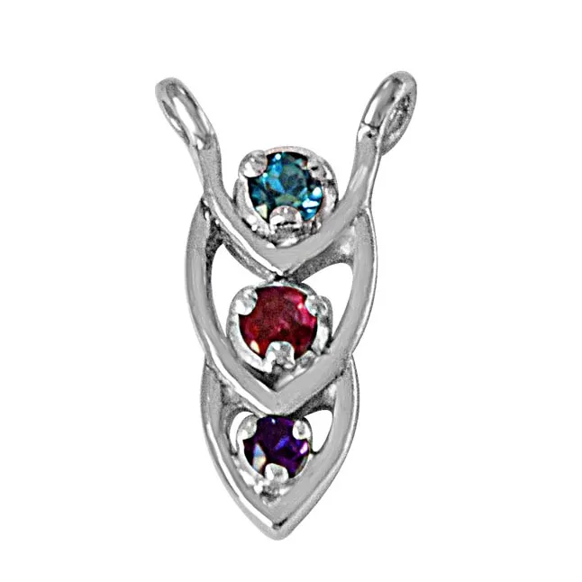 Coloured Drops Blue Topaz, Purple Amethyst, Pink Tourmaline & 925 Sterling Silver Pendant with 18 IN Chain (SDP482)