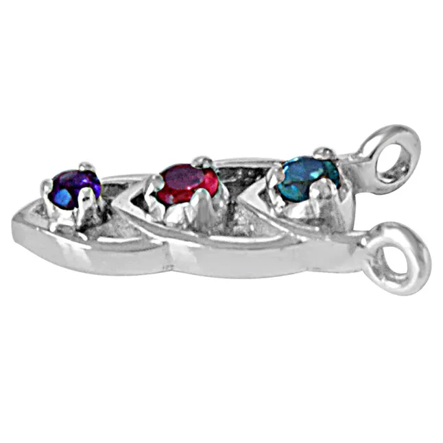 Coloured Drops Blue Topaz, Purple Amethyst, Pink Tourmaline & 925 Sterling Silver Pendant with 18 IN Chain (SDP482)