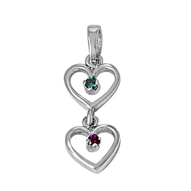 Dangling Heart Blue Topaz, Pink Rhodolite & 925 Sterling Silver Pendant with 18 IN Chain (SDP483)