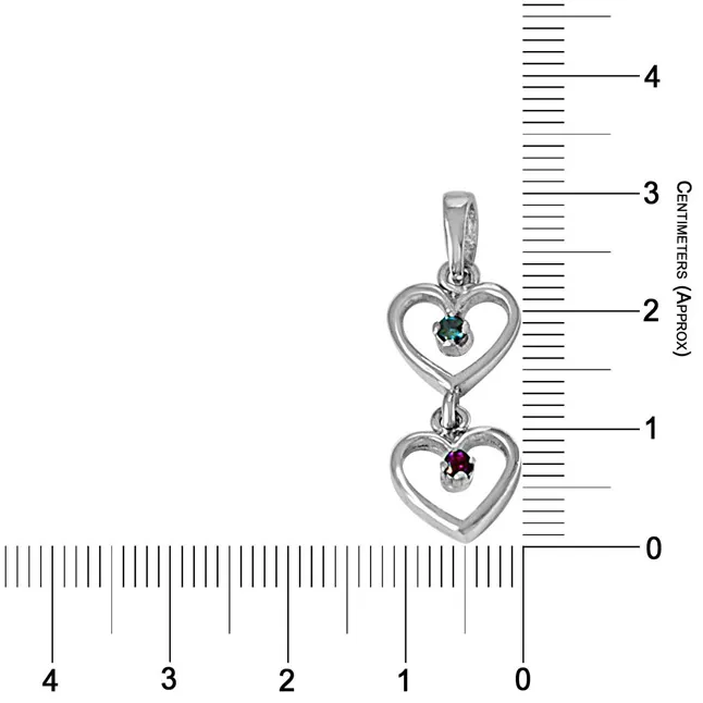 Dangling Heart Blue Topaz, Pink Rhodolite & 925 Sterling Silver Pendant with 18 IN Chain (SDP483)