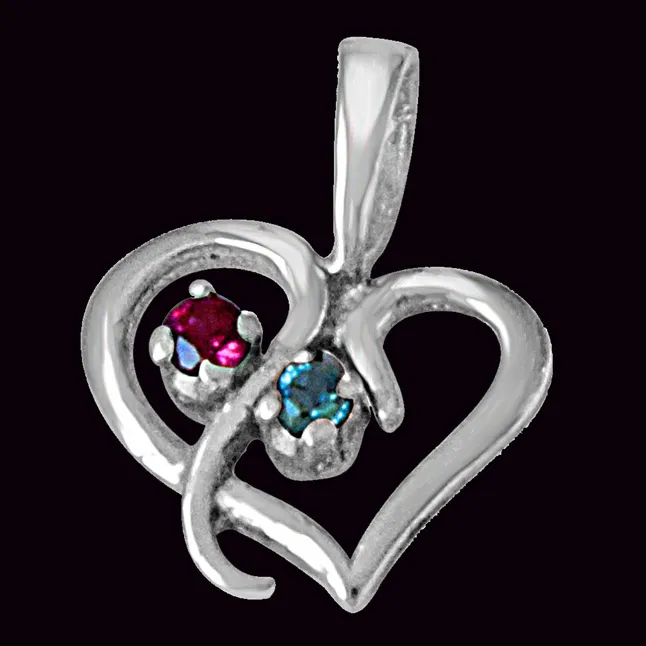 Delicate Heart Blue Topaz, Pink Rhodolite & 925 Sterling Silver Pendant with 18 IN Chain (SDP484)
