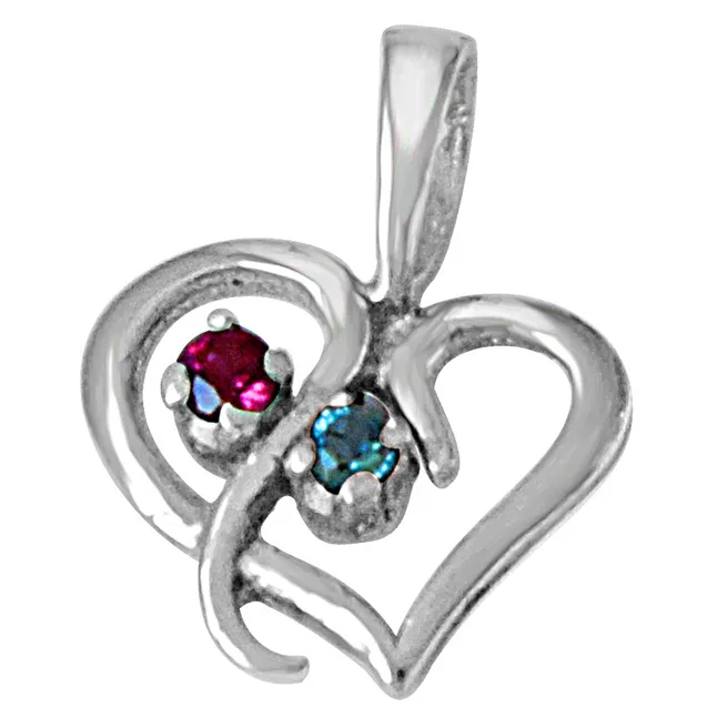 Delicate Heart Blue Topaz, Pink Rhodolite & 925 Sterling Silver Pendant with 18 IN Chain (SDP484)