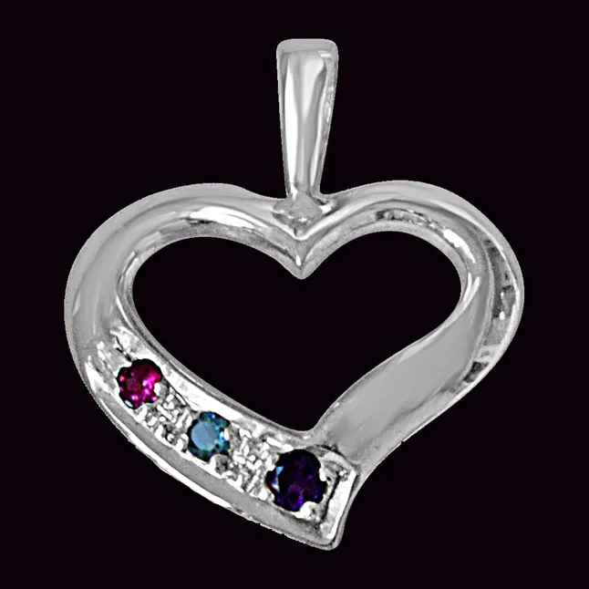 Dainty Heart Blue Topaz, Purple Amethyst Pink Rhodolite & 925 Sterling Silver Pendant with 18 IN Chain (SDP485)