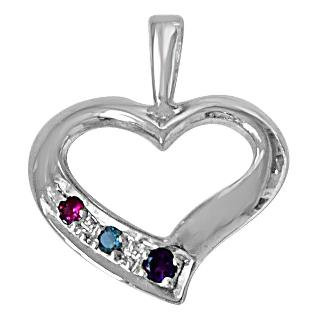 Dainty Heart Blue Topaz, Purple Amethyst Pink Rhodolite & 925 Sterling Silver Pendant with 18 IN Chain (SDP485)