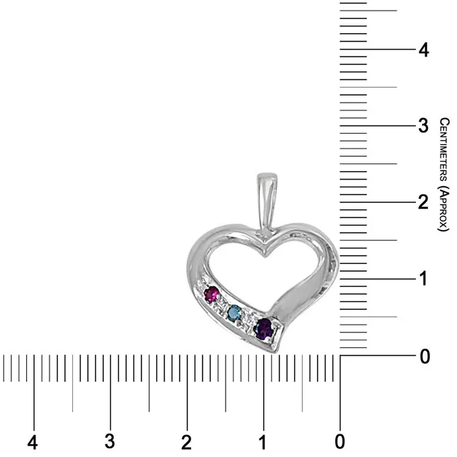 Dainty Heart Blue Topaz, Purple Amethyst Pink Rhodolite & 925 Sterling Silver Pendant with 18 IN Chain (SDP485)