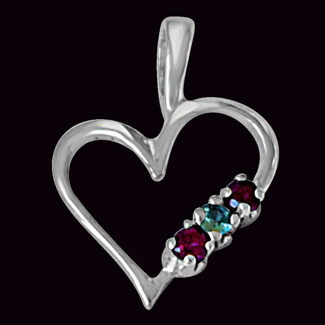 Sweet Heart Blue Topaz, Pink Rhodolite & 925 Sterling Silver Pendant with 18 IN Chain (SDP487)