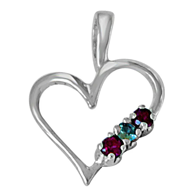 Sweet Heart Blue Topaz, Pink Rhodolite & 925 Sterling Silver Pendant with 18 IN Chain (SDP487)