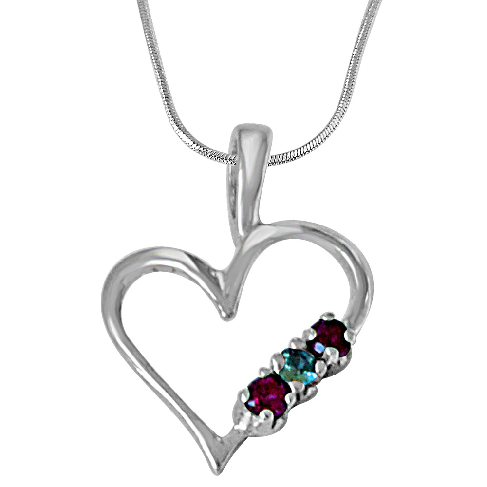 Sweet Heart Blue Topaz, Pink Rhodolite & 925 Sterling Silver Pendant with 18 IN Chain (SDP487)
