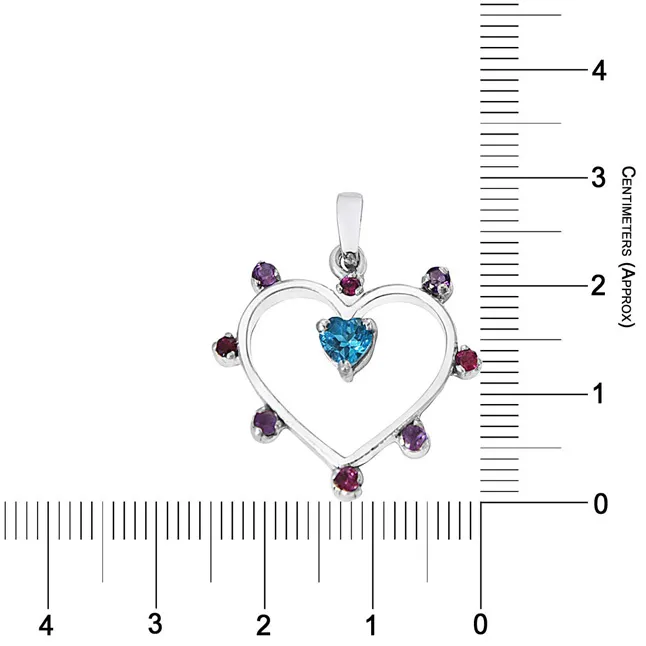 Heart Shaped Blue Topaz, Purple Amethyst, Pink Rhodolite & 925 Sterling Silver Pendant with 18 IN Chain (SDP488)