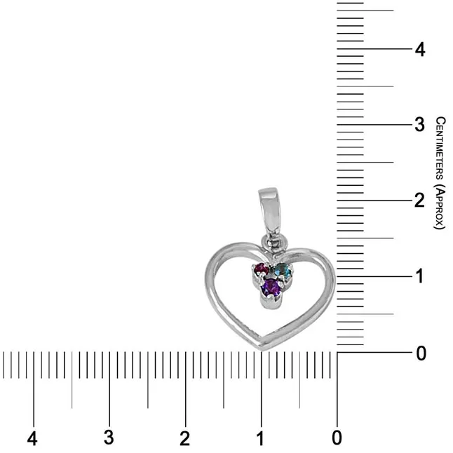 Sparkling Heart Blue Topaz, Purple Amethyst, Pink Rhodolite & 925 Sterling Silver Pendant with 18 IN Chain (SDP489)